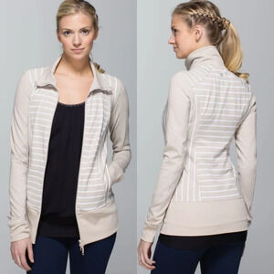 Lululemon Nice Asana Jacket Deauville Stripe Cashew White / Heathered Cashew 4